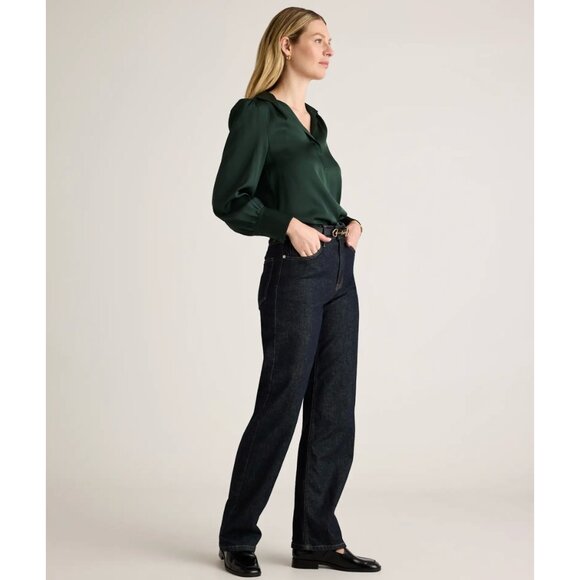 Quince Washable Stretch Silk Split Neck Blouse - Picture 6 of 8